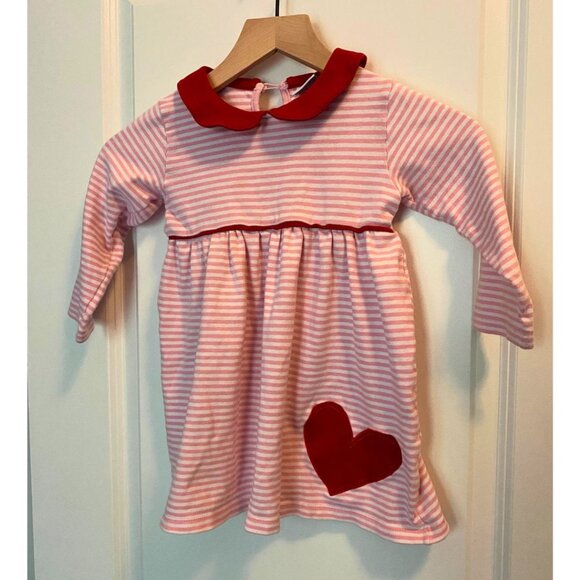 Luigi Kids Valentine's Day Pink Striped Dress Red Heart Applique Girls Size 4 - Picture 2 of 7